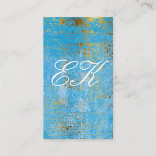 Elegant Monogram skript Guld Grunge Blue Struktur Visitkort