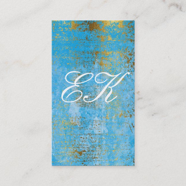 Elegant Monogram skript Guld Grunge Blue Struktur Visitkort (Framsida)