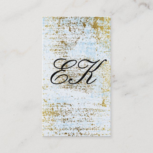 Elegant Monogram skript Guld Grunge Blue Struktur Visitkort (Framsida)