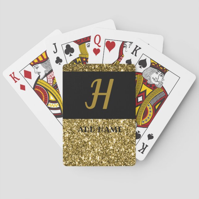 Elegant Monogram Skript Modern Black Guld enkel Casinokort (Baksidan)