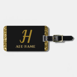 Elegant Monogram Skript Modern Black Guld Lägg til Bagagebricka