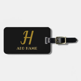Elegant Monogram Skript Modern Black Guld Lägg til Bagagebricka