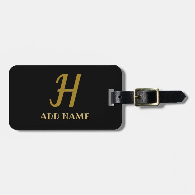 Elegant Monogram Skript Modern Black Guld Lägg til Bagagebricka (Horisontell Framsida)