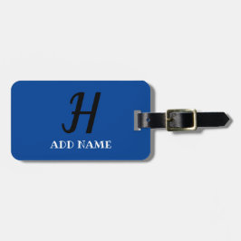 Elegant Monogram Skript Modern Blue Add Namn Bagagebricka