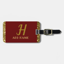 Elegant Monogram-skript Modern Burgundy Red Guld Bagagebricka