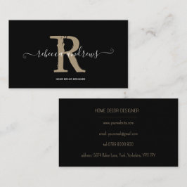 Elegant Monogram skript Namn Initial Black Visitkort