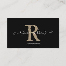 Elegant Monogram skript Namn Initial Black Visitkort