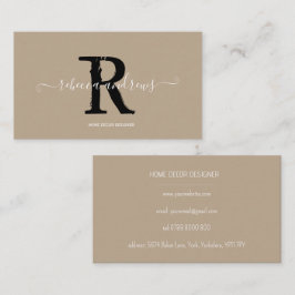 Elegant Monogram skript Namn Initial Taupe Visitkort