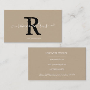 Elegant Monogram skript Namn Initial Taupe Visitkort