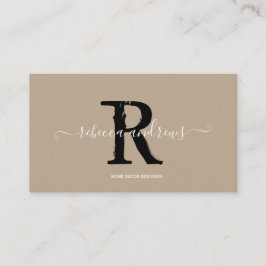 Elegant Monogram skript Namn Initial Taupe Visitkort