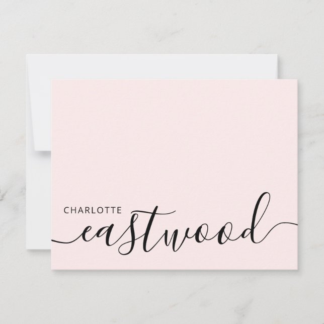 Elegant Monogram Skript Rosa Anteckningskort (Framsida)
