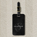 Elegant Monogram skript  Rosa Cute Leather Bagagebricka<br><div class="desc">Elegant grått svart tryckt bagagetagg med anpassningsbarnas monogram i ett snabbt skript kalligrafteckensnitt med ditt namn i en modern svartvit typsdesign.</div>