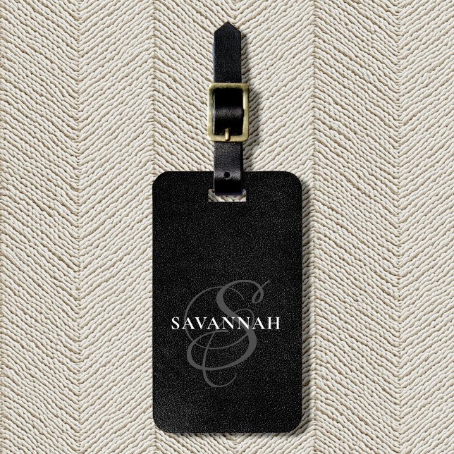 Elegant Monogram skript  Rosa Cute Leather Bagagebricka (Skapare uppladdad)