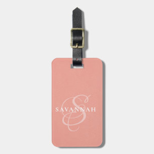 Elegant Monogram Skript Rosa Söt Läder Bagagebricka