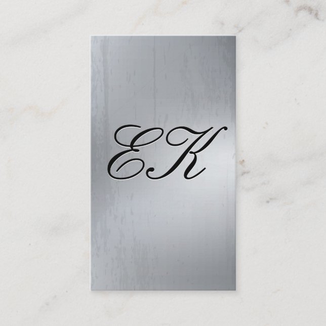 Elegant Monogram skript Silve Metall Shine Struktu Visitkort (Framsida)