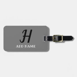 Elegant Monogram Skriptmodern Grått Black Add Namn Bagagebricka