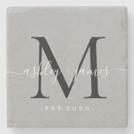 Elegant monogram skriptnamn bröllopsdatum grått stenunderlägg