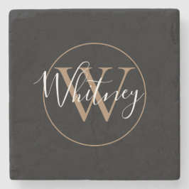 Elegant monogram skriptnamn svart guld stenunderlägg