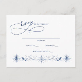 Elegant Monogram Snöflingor Blå Vinter Bröllop Vykort