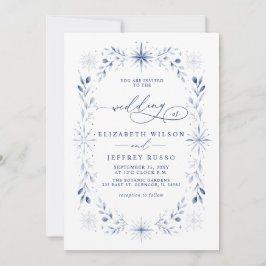 Elegant monogram snöflingor blå vinterbröllop inbjudningar