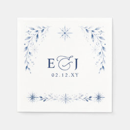 Elegant monogram snöflingor blå vinterbröllop pappersservett