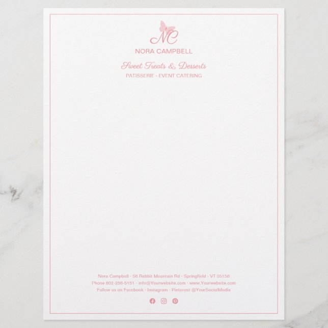 Elegant Monogram Social Media Peach Rosa Gräns Brevhuvud (Framsida)