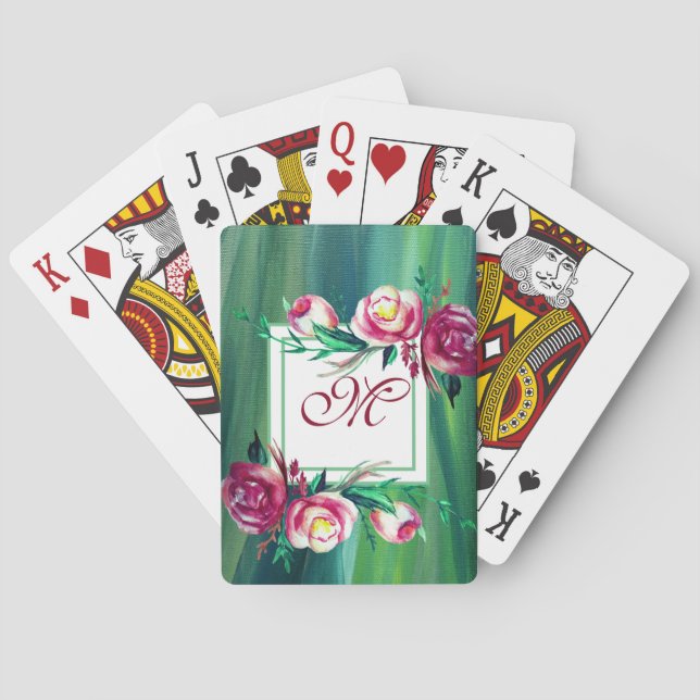 Elegant Monogram som leker kortblommor Casinokort (Baksidan)