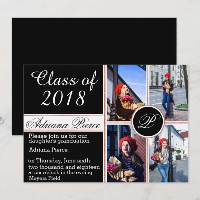 Elegant Monogram Studenten Inbjudan (Fram/baksida)