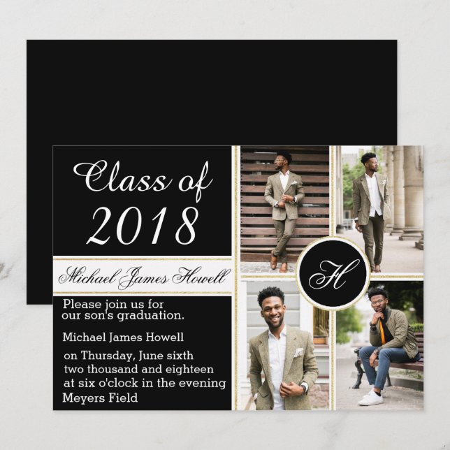 Elegant Monogram Studenten Inbjudan (Fram/baksida)