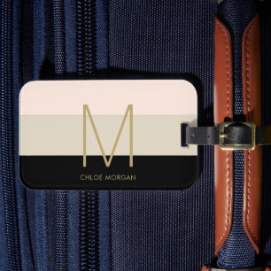 Elegant monogram svart beige rosa bagagebricka