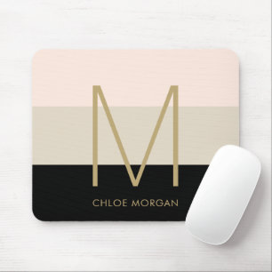 Elegant monogram svart beige rosa musmatta