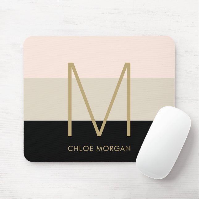 Elegant monogram svart beige rosa musmatta (Med mus)