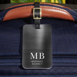 Elegant Monogram Svart Borstad Metallisk  Bagagebricka