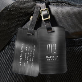 Elegant Monogram Svart Borstat Metalliskt Bagagebricka