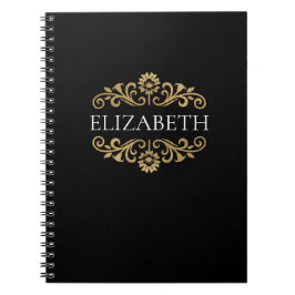Elegant Monogram svart fotopatbok Guld Spiral i Anteckningsbok