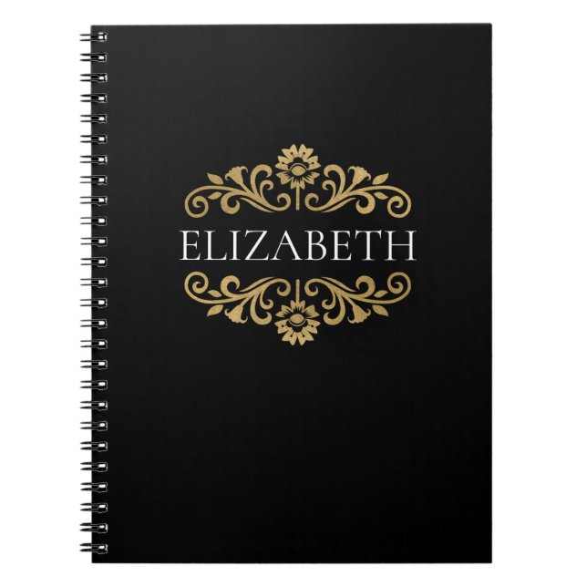 Elegant Monogram svart fotopatbok Guld Spiral i Anteckningsbok (Framsidan)
