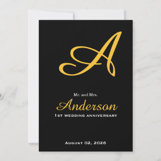 Elegant Monogram Svart Guld Bröllopsjubileum Inbjudningar