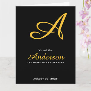 Elegant Monogram Svart Guld Bröllopsjubileum Kort