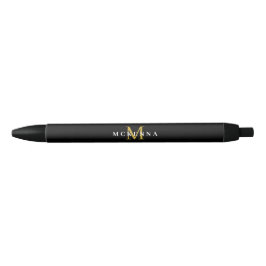 Elegant Monogram Svart Guld Klassisk Initial Namn