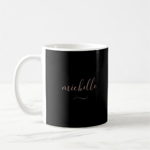 Elegant monogram svart guld script namn svans kaffemugg