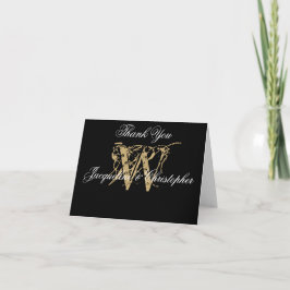 Elegant Monogram Svart Guld Tom Bröllopskort Vikta Tack Kort