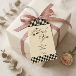 Elegant Monogram Svart Krem Schackrutig Presentetikett