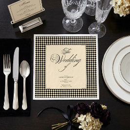 Elegant Monogram Svart Kremfärgad Rutig Pappersservett