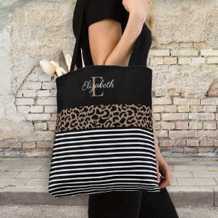 Elegant Monogram svart leopard Animal Print Notebo Tygkasse