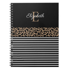 Elegant Monogram svart leopard Animal Skriv ut Anteckningsbok