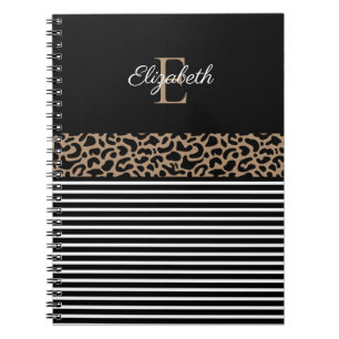 Elegant Monogram svart leopard Animal Skriv ut Anteckningsbok