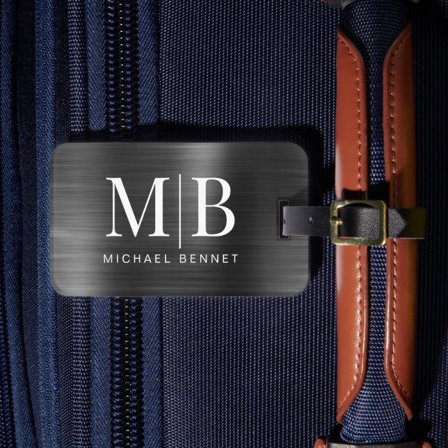 Elegant Monogram svart metall Bagagebricka (Framsida Insitu 4)
