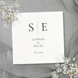 Elegant Monogram Svart Och Guld Bröllop Pappersservett