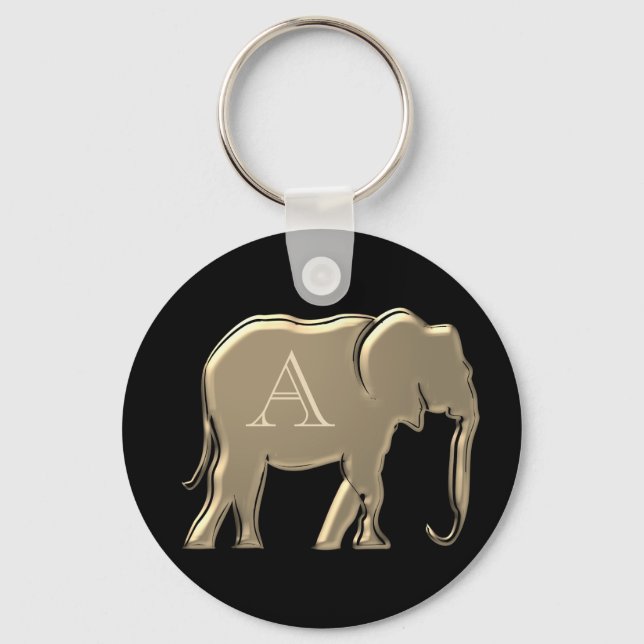 Elegant Monogram Svart och Guld Nyckelring (Framsida)