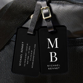 Elegant monogram svart och vit bagagebricka